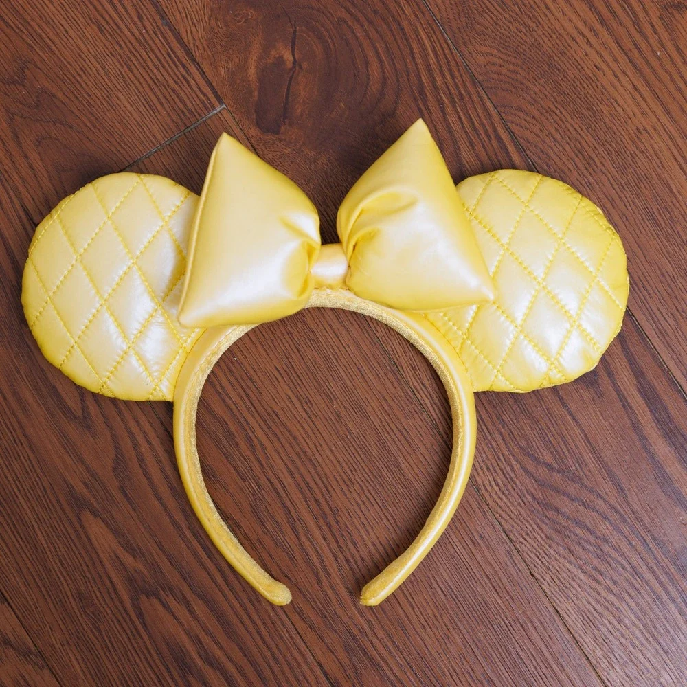 Disney Parks Minnie Mouse Quilted Yellow Puffy Bow Ear Headband Accessory